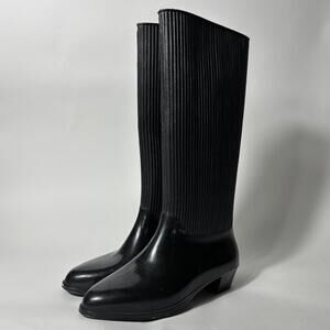 1970s Liza rigon black Italian rubber rain boots